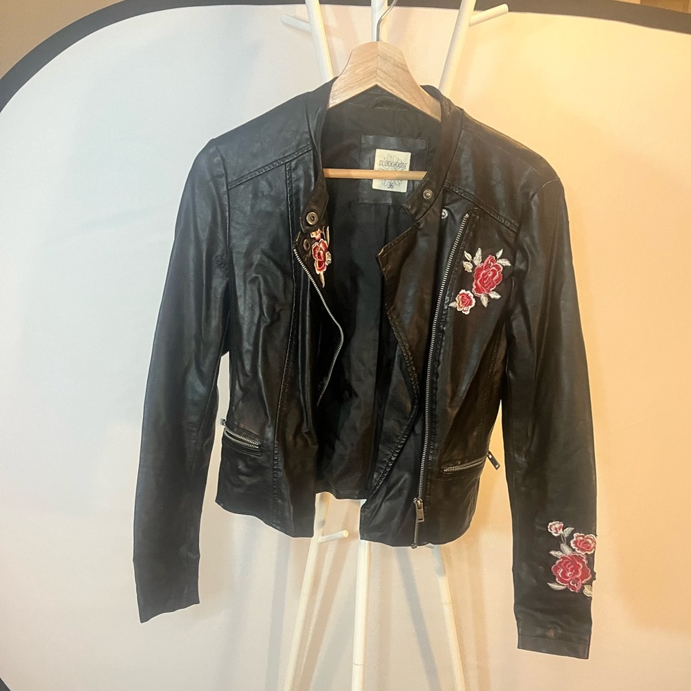 Faux leather embroidered jacket